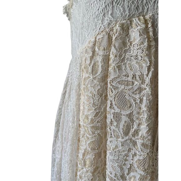 Free People Dont You Dare Lace Trim Mini Dress Boho Flare Beige Size Small - Picture 7 of 12
